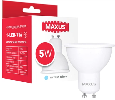 Лампа світлодіодна MAXUS MR16 5 Вт 4100 K 220 В GU10 (1-LED-716)