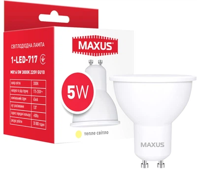 Лампа світлодіодна MAXUS MR16 5 Вт 3000 K 220 В GU10 (1-LED-717)