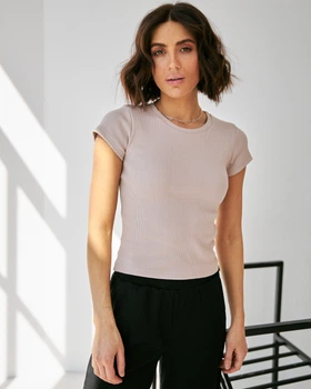 Футболка рубчик з коротким рукавом Wear me S Бежевій (18_24_60_5356)