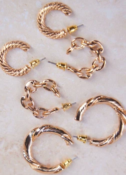 Серьги женские набор полукольца разного стиля 3 пары PrettyLittleThing Золотистые 12359