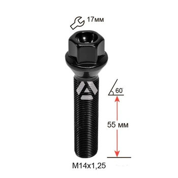 Болт колесный A177216 BK M14х1,25х55мм Конус (BMW, Mini) Черный Ключ 17мм Удлиненный