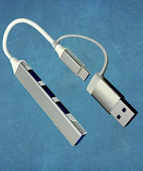 USB-хаб концентратор USB C-809 USB 3.0 Type-C/Type-A на 4 порта: 1 x USB 3.0 3 x USB 2.0 Металл, серебристый (L147)