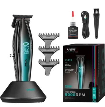 Аккумуляторный триммер для стрижки бороды и усов с USB и LED-дисплеем VGR V-992 Pro Черный