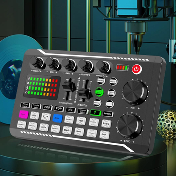 Студийная звуковая карта для стриминга и записи звука Sound F988 аудиоинтерфейс - DJ микшер с поддержкой Bluetooth, 19х12х4.5 см, черный (102648718)