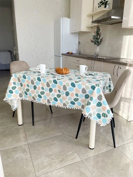 Скатерть водоотталкивающая Delux Textil с помпонами Голубые яички 230 х 170 см (368170)