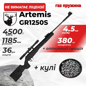 Пневматична гвинтівка Spa Artemis GR1250S ГАЗ ПРУЖИНА з оптичним прицілом з кулями