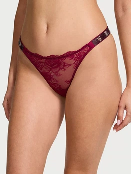 Трусики Стрінги зі Стразами Victoria's Secret (2163389432601) Very Sexy Shine Strap Rose Lace Thong Panty XL бордові