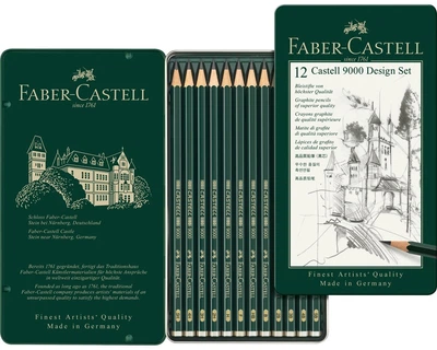 Чорнографітні олівці Faber-Castell у наборі 12 шт. 5Н-5В металевий пенал (1471)