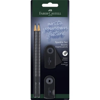 Чернографитные карандаши Faber-Castell GRIP SPARKLE в наборе, 2 шт., резинка, точилка, Черные, (218472)