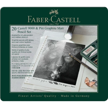 Карандаши чернографитные Faber-Castell в наборе. металлический пенал 20 предметов (115224)