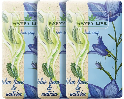 Упаковка твердого мила Happy Life Синій льон і матча 180 г x 3 шт (2301000530121)
