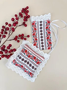 Мешочек для волос и подушка под крестик Family Tradition сатин с печатным орнаментом белые Крестины
