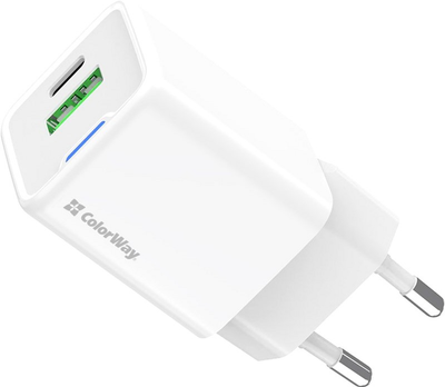 Мережевий зарядний пристрій ColorWay GaN Mini 35W PD Port PPS USB (Type-C PD + USB QC3.0) White (CW-CHS055PD-WT)
