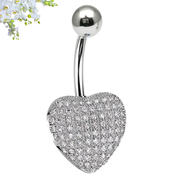 Банан для пірсингу пупка Серце з фіанітами CZ Сталь 316L Mr.Piercing