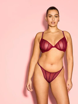 Комплект белья (лиф+трусики стринги) со стразами Victoria's Secret (2133866495124) Sheer Shine 70C/M бордовый