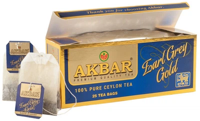 Чай цейлонский черный Akbar Earl Grey Gold с Бергамотом 25 пакетиков по 2 г (5014176017477)