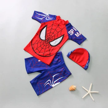 Костюм детский купальный с шапочкой Superhero (Красно-синий 130см) 6-7 лет