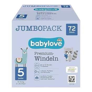 Преміум підгузники Джамбо упаковка babylove 5 Junior 10-16 kg 2x36 шт 72 шт
