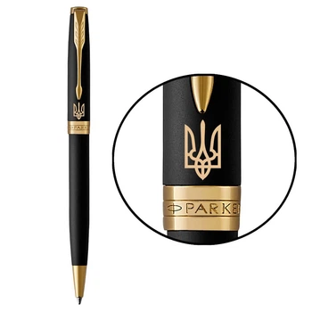 Ручка шариковая Parker SONNET UKRAINE Matte Black Lacquer GT BP Трезубец 84832_T001y