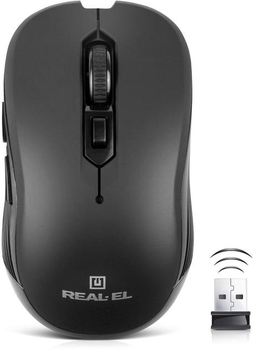Компьютерная мышь REAL-EL RM-331W Wireless, Black, беспроводная, USB, оптическая, 1600 dpi, 2xAAA