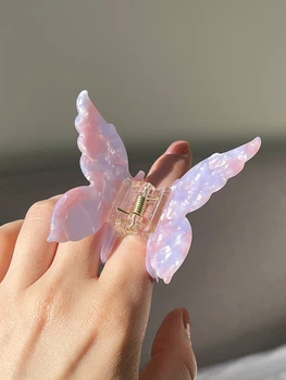 Заколка-крабик для волос Fashion Jewerly "Бабочка" зажим из ацетата, цвет фиолетово-розовый перламутр (1 тип)