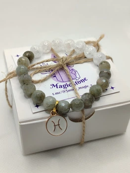 Браслет Magic Stone для жінки-Рібі: лабрадорит та сахарний кварц 8 мм, one size