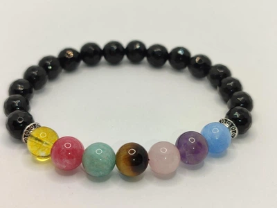 Браслет Magic Stone «7 чакр» з чорного агату 8 мм, one size