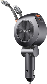 Автомобільний зарядний пристрій Promate DriveGear-R2 USB-C/USB-А порти, USB-C/Lightning конектори Black (drivegear-r2.black)