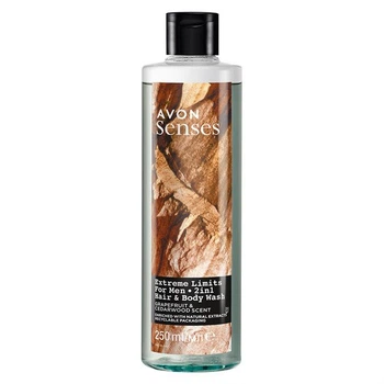 Шампунь-гель для душу avon для чоловіків «Екстремальний заряд» з ароматом грейпфруту та кедру 250мл
