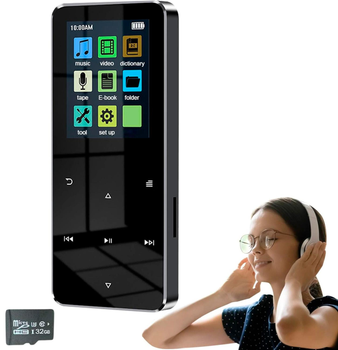 Сенсорный MP3-плеер / музыкальный плеер с Bluetooth 5.0 и поддержкой видео + карта памяти 32 Гб, черный (102904281)