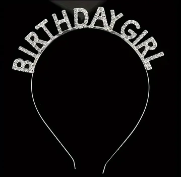 Обруч для волосся металевий з камінцями BIRTHDAY GIRL Срібло