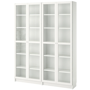 Книжный шкаф со стеклянными дверями BILLY/OXBERG 160x30x202 см IKEA 890.178.32 белый / белый