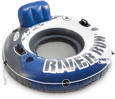 Надувное круглое кресло пляжное для плавания Intex 58825, "River Run" с ручками и подстаканником, 135 см (10+ лет)