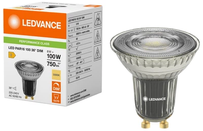 Світлодіодна лампа LEDVANCE PAR16100 8W 750Lm 3000K GU10 DIM (4099854234941)