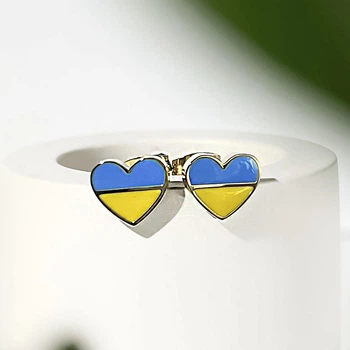 Сережки пусети прапор України Xuping TTM Stainless Steel Сережки серце прапор України Сережки серця синьо-жовті
