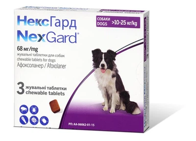 Жевательные таблетки от блох и клещей для собак Boehringer Ingelheim NexGard (НексГард) весом 10-25 кг (L) 3 таблетки (157600)