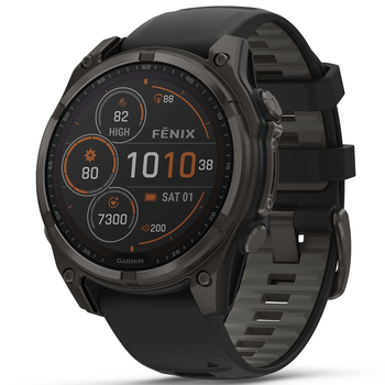 Спортивные часы GARMIN Fenix 8 47mm Sapphire Solar Carbon Gray DLC Titanium with Black Silicone Band