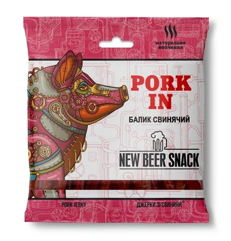 Сушеное мясо. Свинина сыровяленая "Pork in" 50 г, свиной балык, джерки