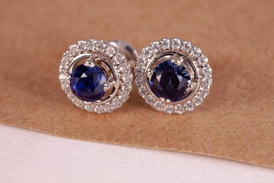 Сережки гвоздики из белого золота с сапфирами S-0034