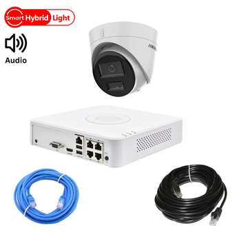 Комплект відеонагляду на 1 купольну камеру Hikvision 2Mp-IP-DS-2CD1323G2-LIUF-Hybridlight зі звуком