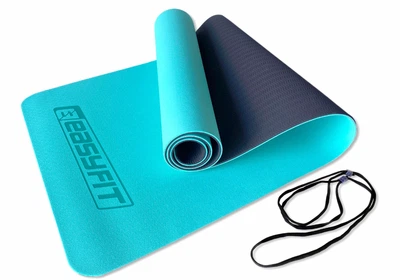 Коврик для фитнеса и йоги EasyFit TPE+TC двухслойный со стяжками 183х61х0,6 см Мятный с черным (33-102- EF-1924-MTB)