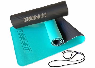 Коврик для фитнеса и йоги EasyFit TPE+TC двухслойный с чехлом и стяжками 183х61х0,6 см Мятный с черным (33-102-EF-1924s-MTB)