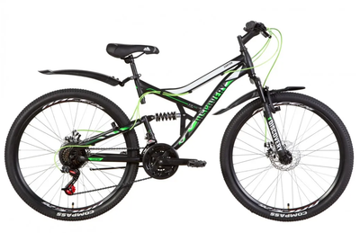 Велосипед DISCOVERY 26" CANYON AM2 DD рама 17.5" черный/зеленый с белым матовый