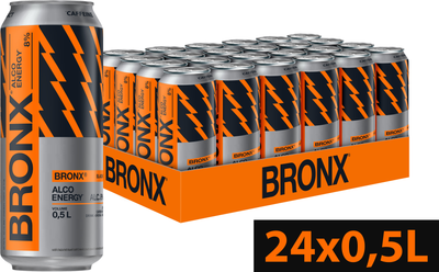 Упаковка слабоалкогольного енергетичного напою Bronx Black Orange 8% 0.5 л х 24 шт (4820193036367)