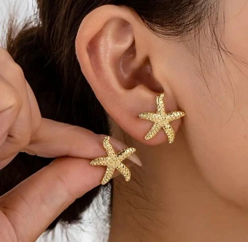 Сережки морські зірки біжутерія 1,8*2 см Золотисті