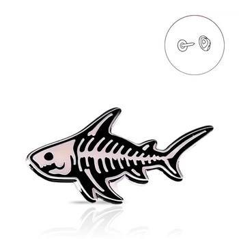 Значок (пин) BROCHE брошь бижутерия Море Скелет акулы серебристый BRGV114835