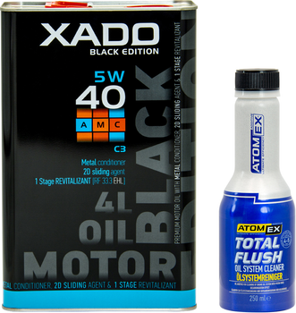 Набір Моторна олива XADO Black Edition 5W-40 C3 АМС 4 л (XA 25274_1) + Очищувач оливосистеми двигуна Atomex XADO Total Flush 250 мл (XA 40613_6)