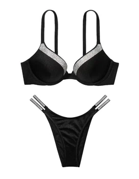 Женский купальник SHINE-TRIM PUSH-UP BIKINI TOP BRAZILIAN BIKINI BOTTOM Black Черный 34A + XS