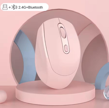 Бездротова комп'ютерна миша Wireless Mouse Bluetooth + 2,4G на акумуляторі рожева