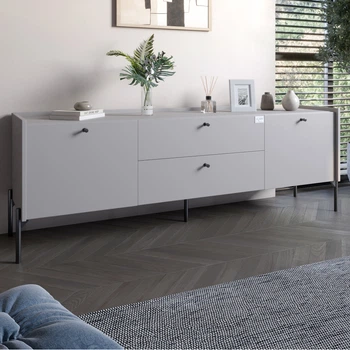Тумба под телевизор с ящиками LION Wood с черными ножками 180х50х40 см Кашемир (LION-043131)